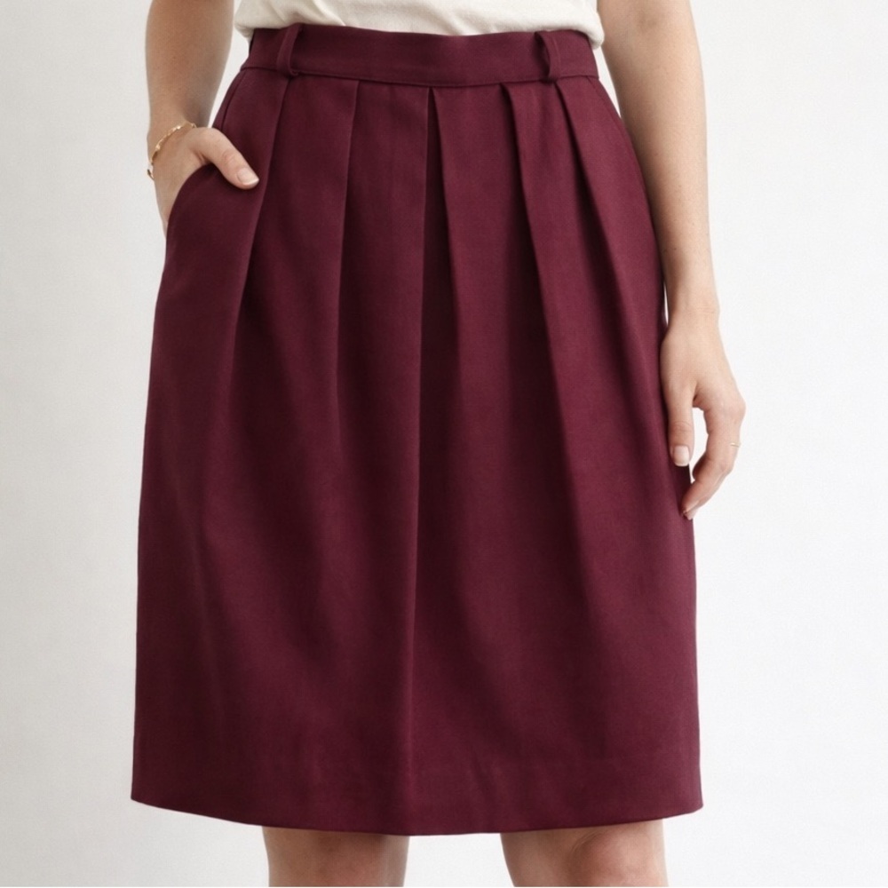 Vintage Andrea Bartalucci Sz 40 US 6 Wool Burgundy Pleated Skirt Pockets Lined